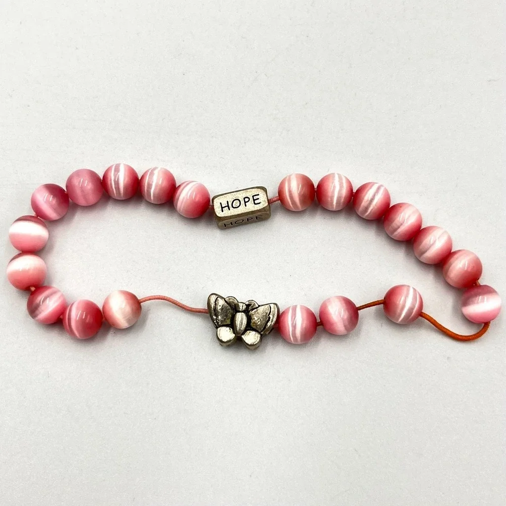 VTG‎ Retro Pink Cat's Eye Fiber Optic Bead Bracelet - Butterfly & 